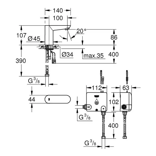 Grohe Euroeco Cosmopolitan E Монокран сенсорный, хром (36384000) Grohe Euroeco Cosmopolitan E Монокран сенсорный, хром (36384000)