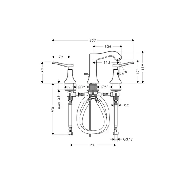 Смеситель для раковины, двухвентельный Hansgrohe Metris Classic (цвет - хром) (31073000) фото 2 Aquada.com.ua