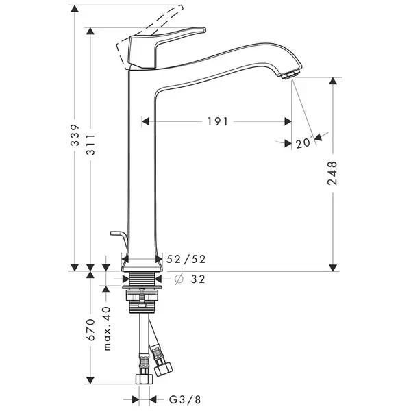 Змішувач для умивальника Hansgrohe Metris Classic з донним клапаном, хром (31078000)