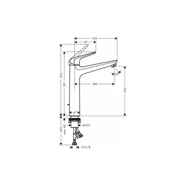 Смеситель для раковины высокий Hansgrohe Novus (цвет - хром), с донным клапаном (71123000) фото 3 Aquada.com.ua