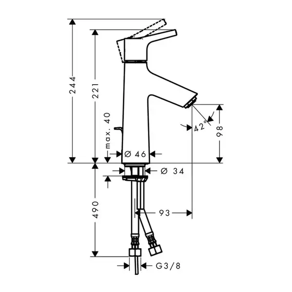 Смеситель для раковины, однорычажный Hansgrohe Talis S (цвет - хром), с донным клапаном (72021000) фото 2 Aquada.com.ua