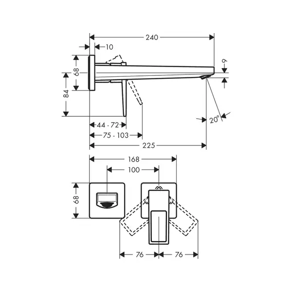HANSGROHE Смеситель для раковины однорычажный с дугообразной ручкой и изливом 225 мм, настен. монтаж, хром Metropol (74526000) фото 2 Aquada.com.ua HANSGROHE Смеситель для раковины однорычажный с дугообразной ручкой и изливом 225 мм, настен. монтаж, хром Metropol (74526000) фото 2 Aquada.com.ua