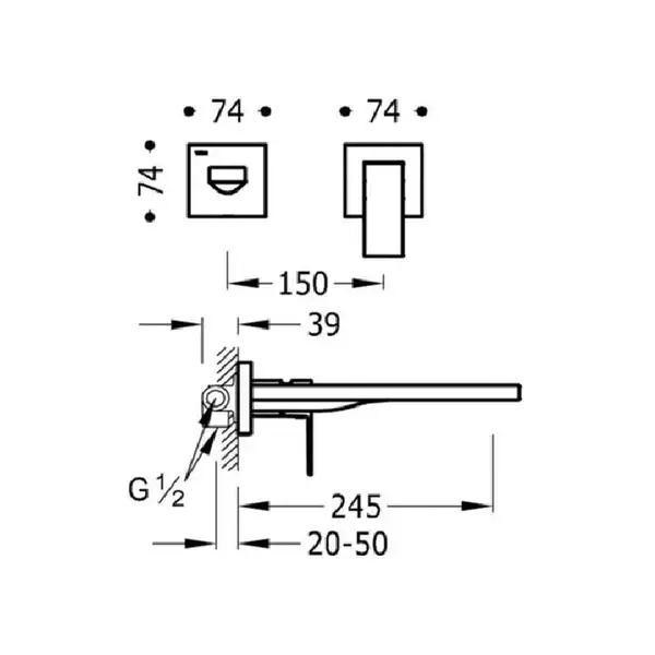 Смеситель для раковины со стены TRES Cuadro 245 mm хром (00620011) фото 3 Aquada.com.ua Смеситель для раковины со стены TRES Cuadro 245 mm хром (00620011) фото 3 Aquada.com.ua