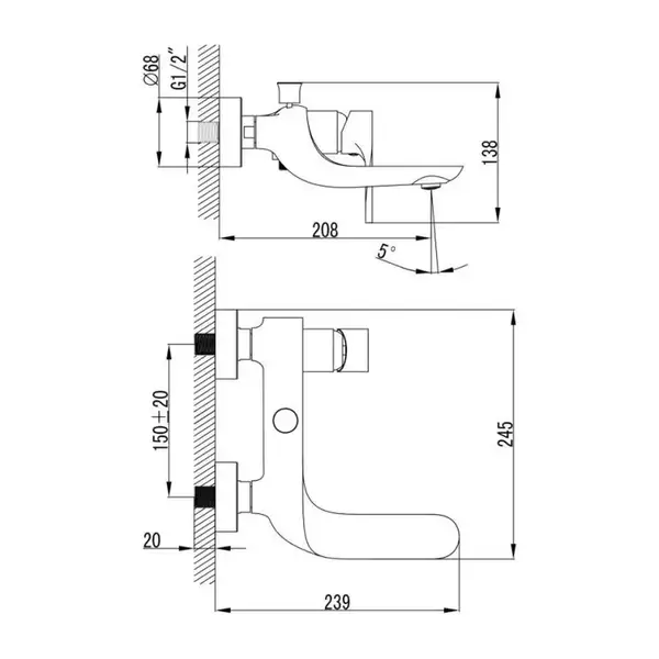 Смеситель для ванны Devit Optima (цвет - хром) (44313130) фото 2 Aquada.com.ua