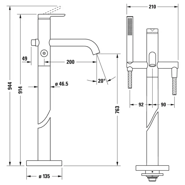 Смеситель для ванны напольный Duravit C.1 (цвет - хром), с душевым гарнитуром (C15250000010) фото 3 Aquada.com.ua Смеситель для ванны напольный Duravit C.1 (цвет - хром), с душевым гарнитуром (C15250000010) фото 3 Aquada.com.ua