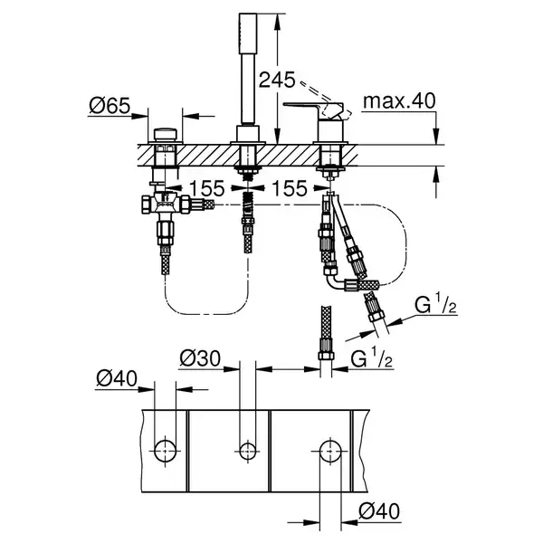 Смеситель однорычажный на борт ванны на 3 отверстия Grohe Lineare (цвет - хром) (19965001) фото 3 Aquada.com.ua