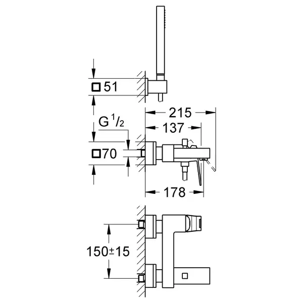 Grohe Eurocube Смеситель для ванны, хром (23141000) Grohe Eurocube Смеситель для ванны, хром (23141000)