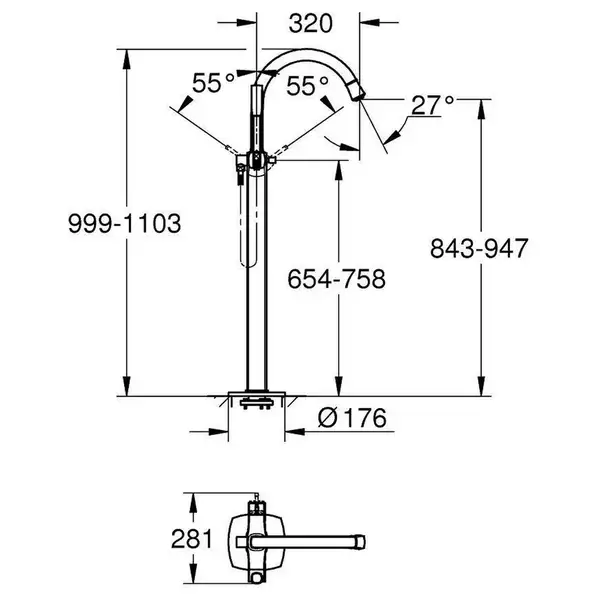 Grohe Grandera Підлоговий змішувач для ванни, хром (23318000) Grohe Grandera Підлоговий змішувач для ванни, хром (23318000)