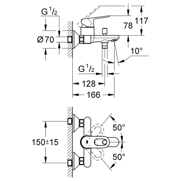 Grohe BauLoop Смеситель для ванны, хром (23341000)