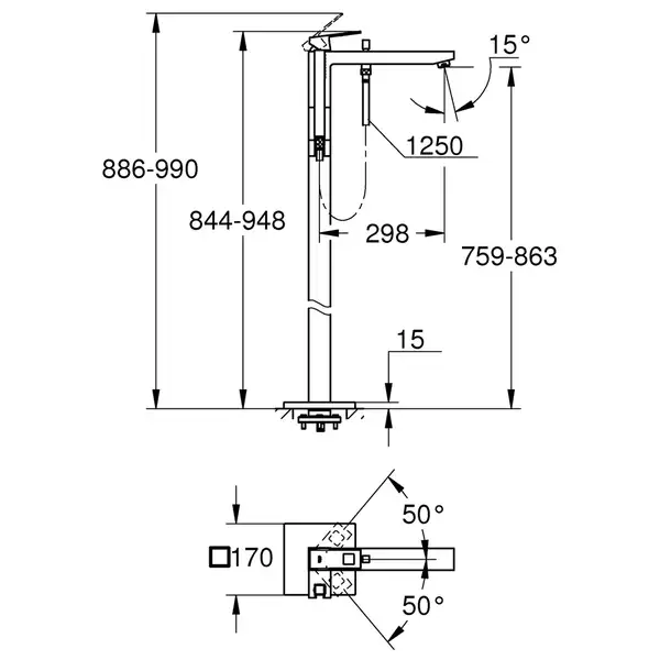Grohe Eurocube Напольный смеситель для ванны, хром (23672001) Grohe Eurocube Напольный смеситель для ванны, хром (23672001)