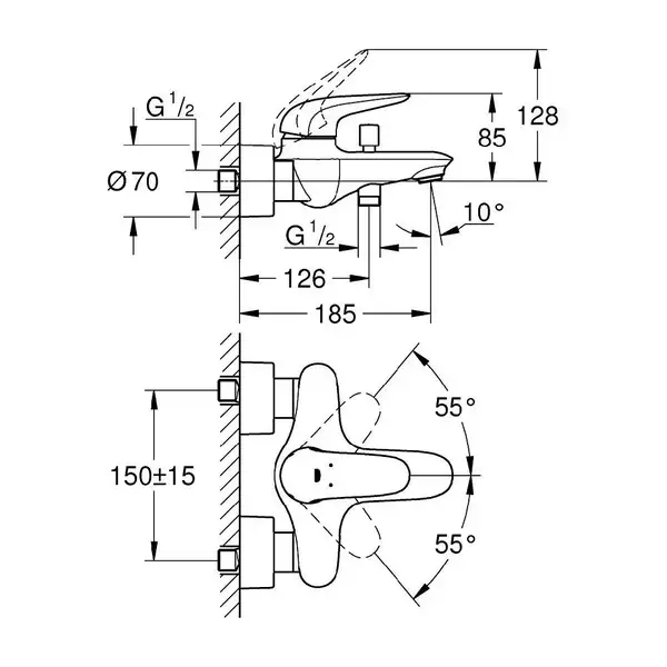 Смеситель однорычажный для ванны Grohe Eurostyle Solid DN 15 (цвет - белый) (23726LS3) фото 2 Aquada.com.ua