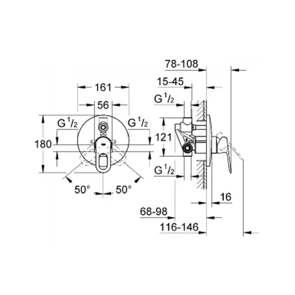 Grohe BauLoop Смеситель для ванны и душа, хром (29081000)