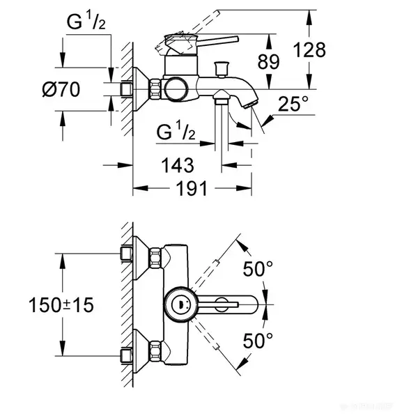 Grohe BauClassic Смеситель для ванны, хром (32865000) Grohe BauClassic Смеситель для ванны, хром (32865000)
