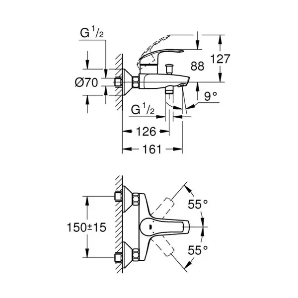 Grohe Eurosmart Смеситель для ванны, хром (33300002)