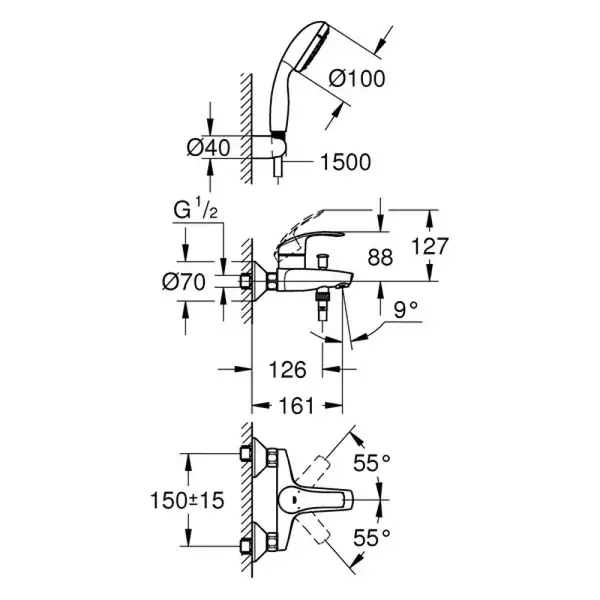 Смеситель для ванны Grohe Eurosmart, хром (3330220A) Смеситель для ванны Grohe Eurosmart, хром (3330220A)