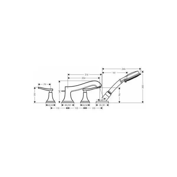 Смеситель на борт ванны Hansgrohe Metropol Classic (цвет - хром) (31441000) фото 2 Aquada.com.ua Смеситель на борт ванны Hansgrohe Metropol Classic (цвет - хром) (31441000) фото 2 Aquada.com.ua