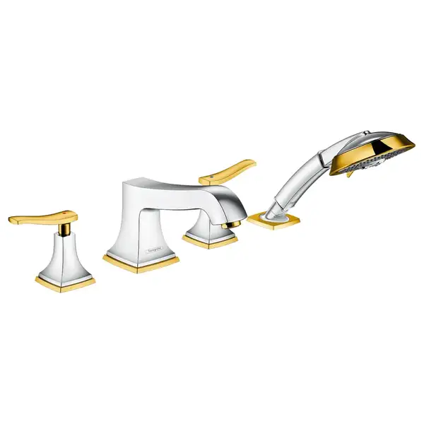 HANSGROHE Смеситель на край ванны, на 4 отверстия, с рычажными рукоятками, хром/золото Metropol Classic (31441090) фото 1 Aquada.com.ua