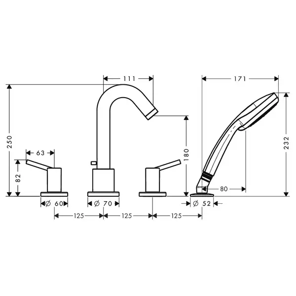 Смеситель на борт ванны Hansgrohe Talis (цвет - хром) (32314000) фото 2 Aquada.com.ua Смеситель на борт ванны Hansgrohe Talis (цвет - хром) (32314000) фото 2 Aquada.com.ua