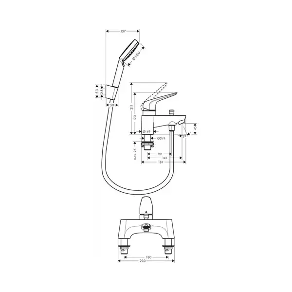 Змішувач для ванни Hansgrohe Novus (71044000) Змішувач для ванни Hansgrohe Novus (71044000)