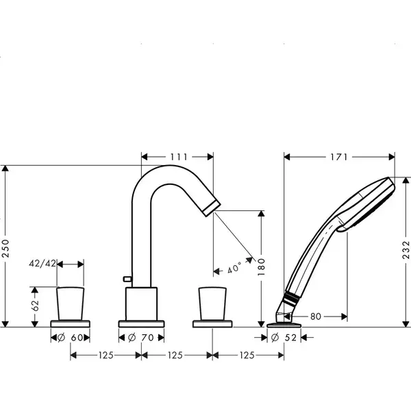 Смеситель на борт ванны Hansgrohe Logis (цвет - хром) (71314000) фото 2 Aquada.com.ua Смеситель на борт ванны Hansgrohe Logis (цвет - хром) (71314000) фото 2 Aquada.com.ua
