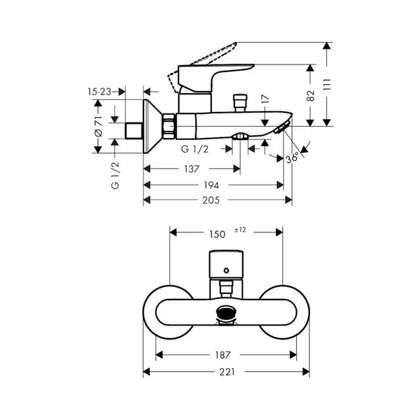 HANSGROHE Talis E Змішувач для ванни, хром (71740000) HANSGROHE Talis E Змішувач для ванни, хром (71740000)