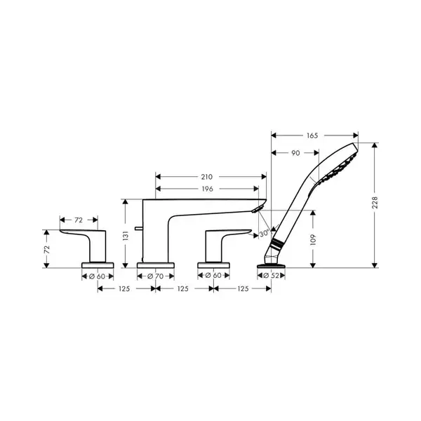 Змішувач для ванни Hansgrohe Talis E на 4 отвори, хром (71748000)