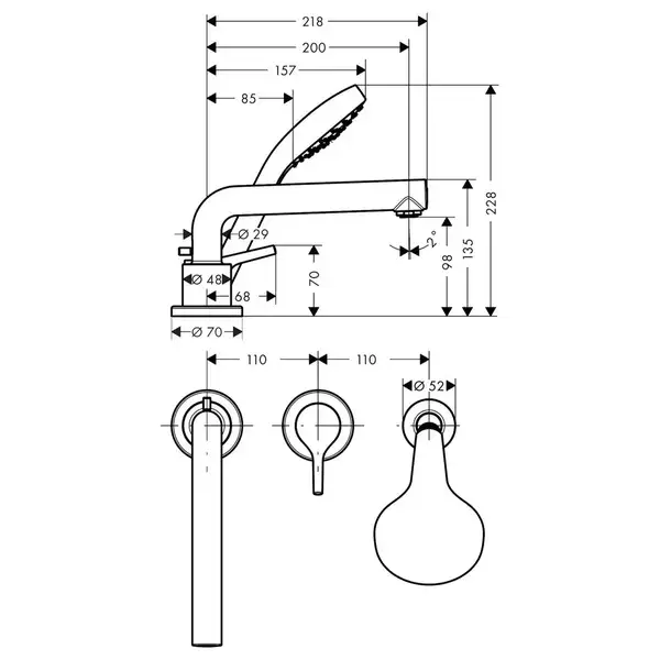 Смеситель на борт ванны Hansgrohe Talis S (цвет - хром), с душевым гарнитуром (72417000) фото 2 Aquada.com.ua Смеситель на борт ванны Hansgrohe Talis S (цвет - хром), с душевым гарнитуром (72417000) фото 2 Aquada.com.ua
