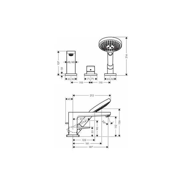Смеситель на борт ванны Hansgrohe Metropol (цвет - хром) (74550000) фото 3 Aquada.com.ua Смеситель на борт ванны Hansgrohe Metropol (цвет - хром) (74550000) фото 3 Aquada.com.ua
