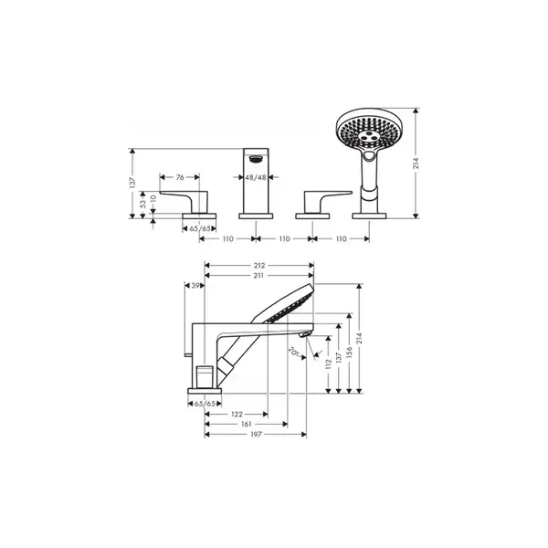 Смеситель на борт ванны Hansgrohe Metropol (цвет - хром) (74552000) фото 4 Aquada.com.ua Смеситель на борт ванны Hansgrohe Metropol (цвет - хром) (74552000) фото 4 Aquada.com.ua