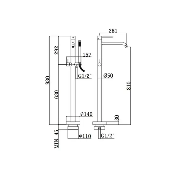 Смеситель напольный для ванны Paffoni Light (цвет - rose) (LIG032ROSE+LIG030) фото 2 Aquada.com.ua Смеситель напольный для ванны Paffoni Light (цвет - rose) (LIG032ROSE+LIG030) фото 2 Aquada.com.ua