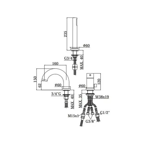 Paffoni Light Змішувач на борт ванни, хром (LIG040LCR) Paffoni Light Змішувач на борт ванни, хром (LIG040LCR)