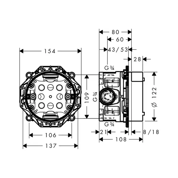 HANSGROHE Скрытая часть со встроенными запорными клапанами, ½/¾’ Ibox Universal (01850180) фото 2 Aquada.com.ua HANSGROHE Скрытая часть со встроенными запорными клапанами, ½/¾’ Ibox Universal (01850180) фото 2 Aquada.com.ua