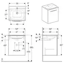 Geberit SELNOVA SQUARE комплект: умывальник встроенный Slim Rim, с тумбой 53,8*50,2см, с 1й дверью, белый глянец (501.248.00.1)
