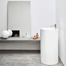 Умивальник окремо стоячий Nic Design Ovvio 45х85 см з отвором під змішувач, злив у підлогу, Sabbia матовий (001452051)