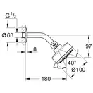 Верхний душ с кронштейном Grohe New Tempesta Cosmopolitan 100 (цвет - хром) (26090000 Grohe) фото 3 Aquada.com.ua