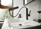 Смеситель для раковины высокий, с вытяжным душем, 2 вида струи Hansgrohe Finoris (цвет - чёрный матовый), с донным клапаном Push Open (76063670) фото 10 Aquada.com.ua