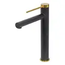 Смеситель для раковины (умывальника) REA GRIP BLACK GOLD высокий черный с золотой вставкой (REA-B9400)