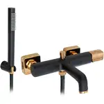 Смеситель для ванны и душа REA SALTO BLACK ROSE GOLD настенный с изливом (REA-B6352)