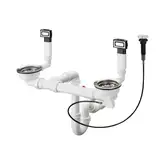 Сифон з переливом для мийки Hansgrohe D15-11 Automatic на 2 чаші, сталевий (43932800)
