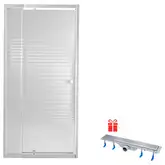 Набор Qtap дверь в нишу Pisces WHI208-9.CP5 79-92х185 см, стекло Pattern 5 мм + трап линейный Qtap Dry FB304-600 с сухим затвором и нержавеющей решеткой 600х73 мм (QTDRYFB304600PISWHI2089CP5)
