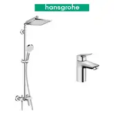 Душевая система Hansgrohe Crometta E 240 1jet Showerpipe + смеситель для раковины Hansgrohe Logis (27284000+71100000)