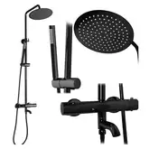 Душевой гарнитур REA LUNGO BLACK GLOSSY с термостатом и изливом (REA-P8763)