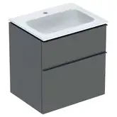 Тумба с раковиной Geberit iCon slim rim 60 см, корпус и фасад - лава мат / ручки - лава мат 502.335.JK.1