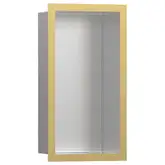Настенная ниша из матовой нержавеющей стали с дизайнерской рамкой Hansgrohe XtraStoris Individual 30 х 15 х 10 см, полированное золото (56094990)