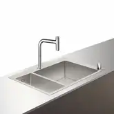 Кухонна мийка Hansgrohe C71-F655-09 Сombi 755x500 на 2 чаші 180/450 із змішувачем 2Jet Sbox, Chrome (43206000)
