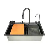 Мийка багатофункціональна Zerix ZH7546-SET-07 DECOR NANO-BLACK з вбудованим змішувачем (ZX5683)