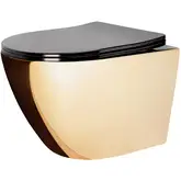 Подвесной унитаз REA CARLO FLAT MINI GOLD BLACK (REA-C8990)
