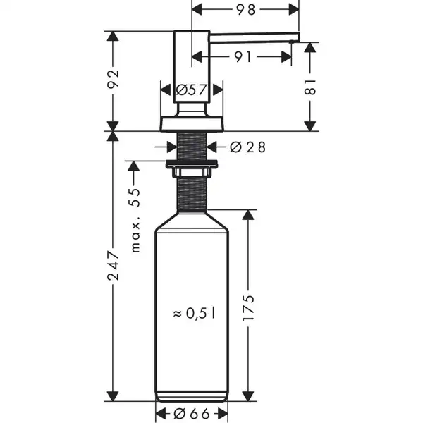 Дозатор кухонний Hansgrohe A51 виразний 500 ml, хром (40448000) Дозатор кухонний Hansgrohe A51 виразний 500 ml, хром (40448000)