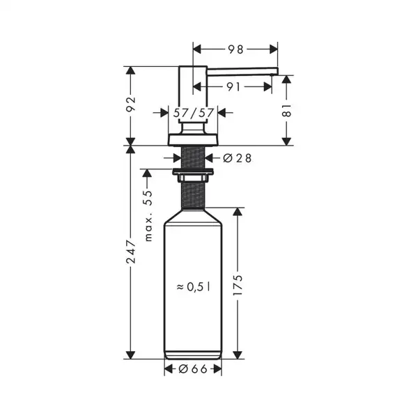 Дозатор кухонний для миючого Hansgrohe A71, 500 ml, Matt Black (40468670) Дозатор кухонний для миючого Hansgrohe A71, 500 ml, Matt Black (40468670)