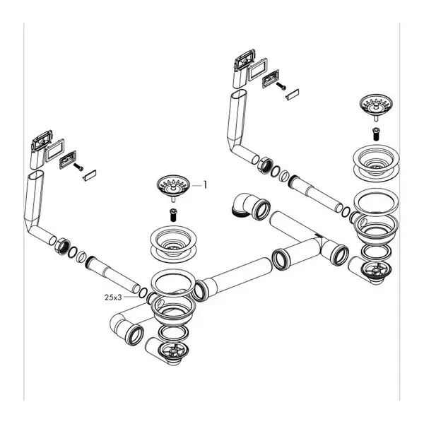 Сифон з переливом для мийки Hansgrohe D15-10 на 2 чаші, сталевий (43922800) Сифон з переливом для мийки Hansgrohe D15-10 на 2 чаші, сталевий (43922800)